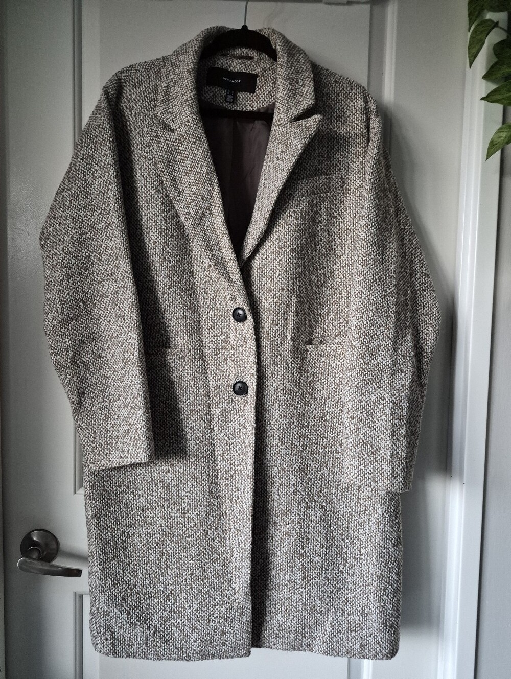 VERO MODA Brown Textured Bouclé Longline Coat Jacket - Women's Size M - Picture 9 of 9